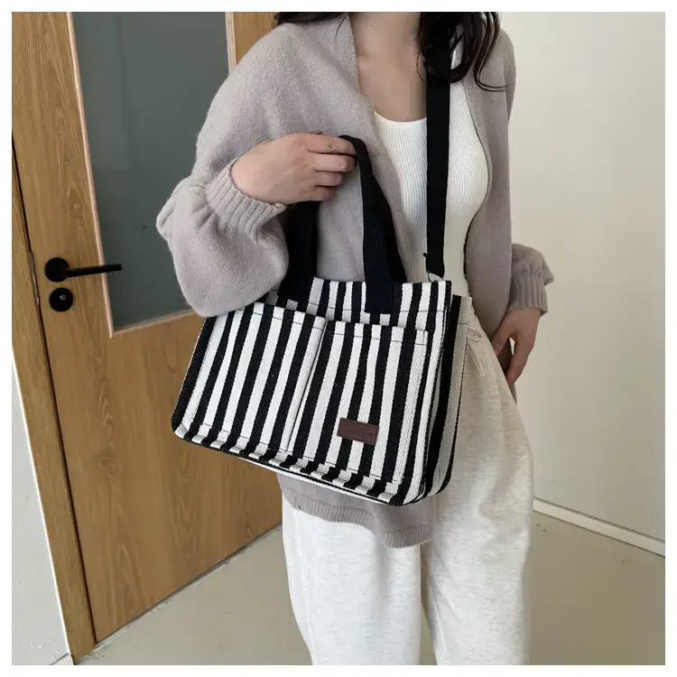 2023 Western Canvas Tote Bag Navy Blue Striped — feature 17