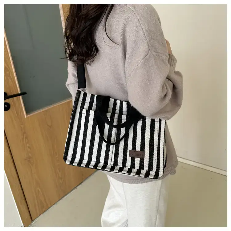 2023 Western Canvas Tote Bag Navy Blue Striped — feature 18