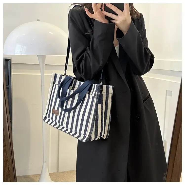 2023 Western Canvas Tote Bag Navy Blue Striped — feature 19