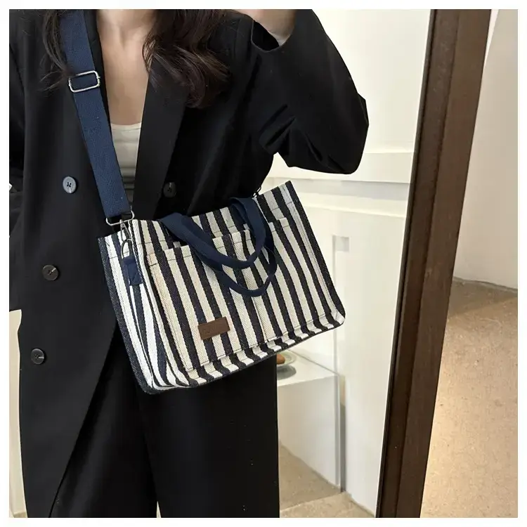 2023 Western Canvas Tote Bag Navy Blue Striped — feature 21