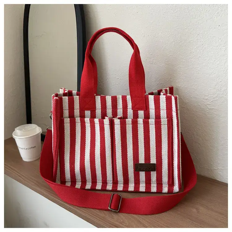 2023 Western Canvas Tote Bag Navy Blue Striped — feature 22