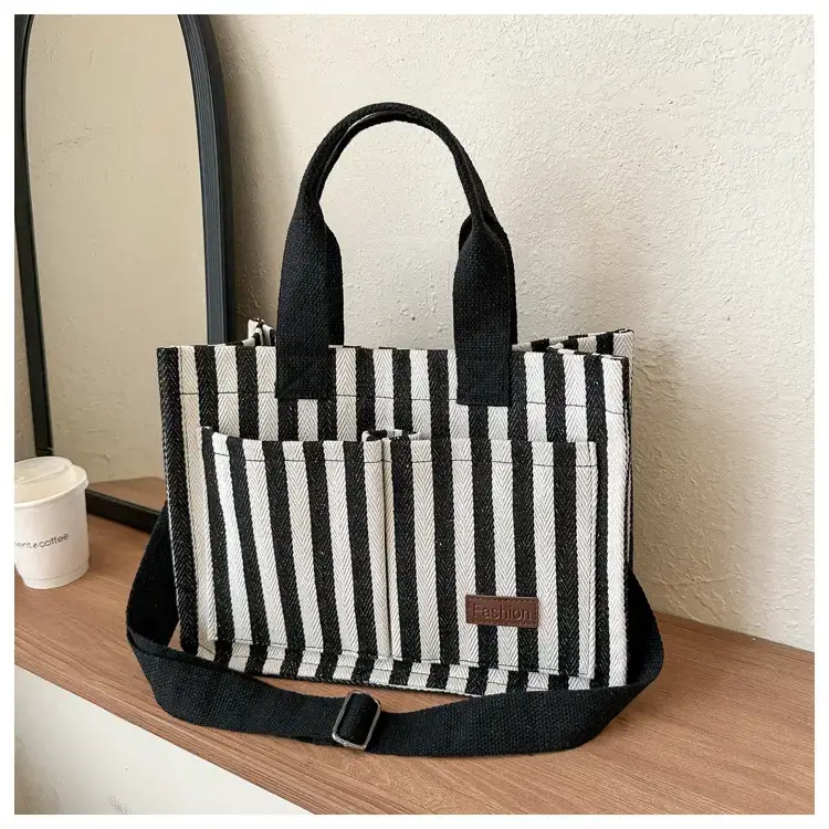 2023 Western Canvas Tote Bag Navy Blue Striped — feature 23