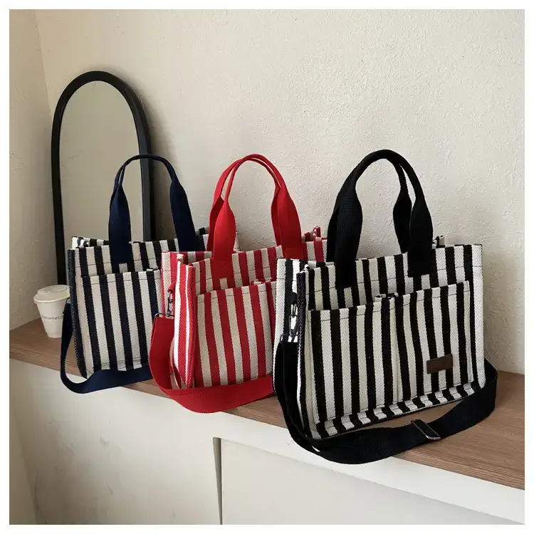 2023 Western Canvas Tote Bag Navy Blue Striped — feature 25