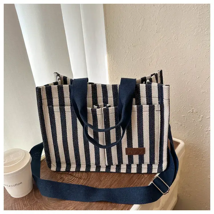 2023 Western Canvas Tote Bag Navy Blue Striped — feature 26