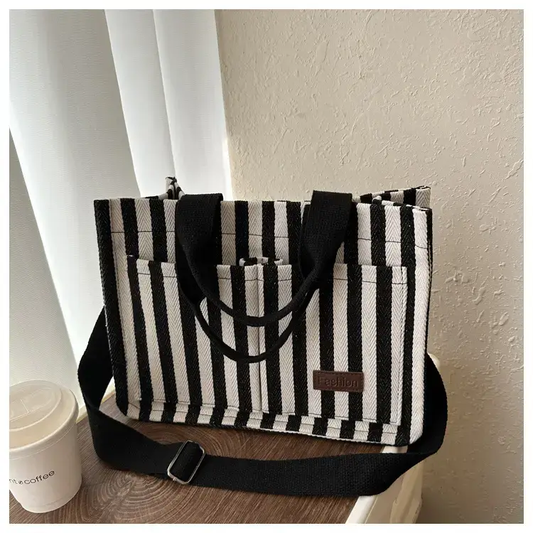 2023 Western Canvas Tote Bag Navy Blue Striped — feature 27
