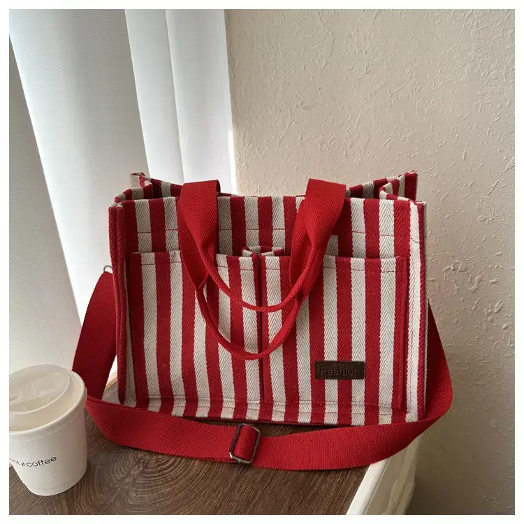 2023 Western Canvas Tote Bag Navy Blue Striped — feature 28