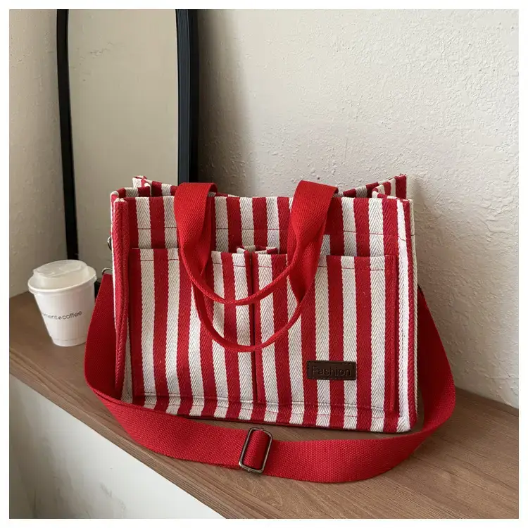 2023 Western Canvas Tote Bag Navy Blue Striped — feature 29