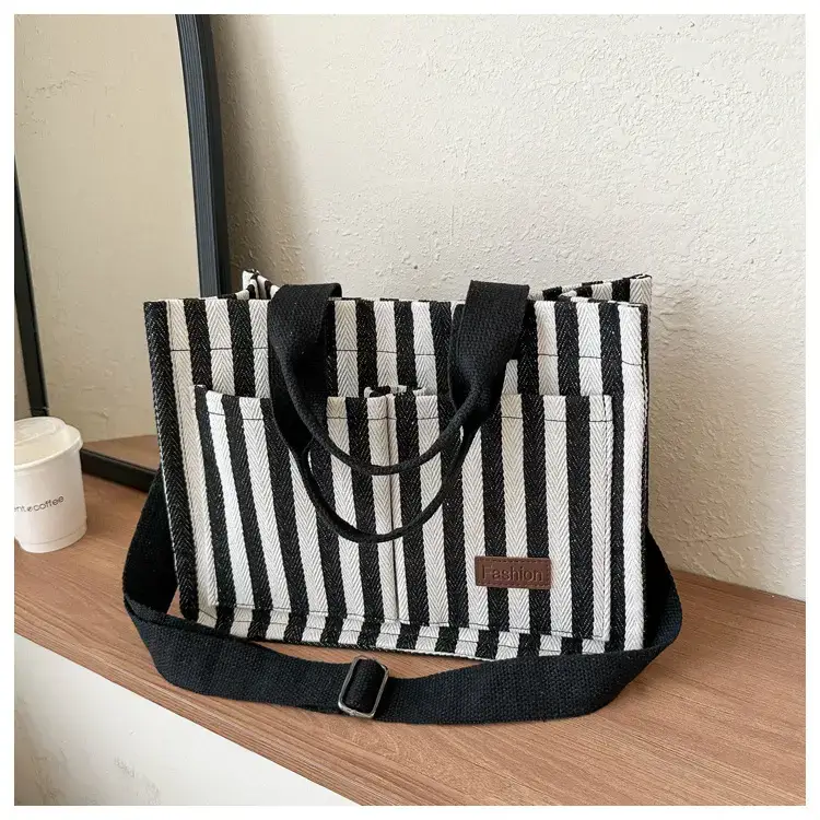 2023 Western Canvas Tote Bag Navy Blue Striped — feature 30