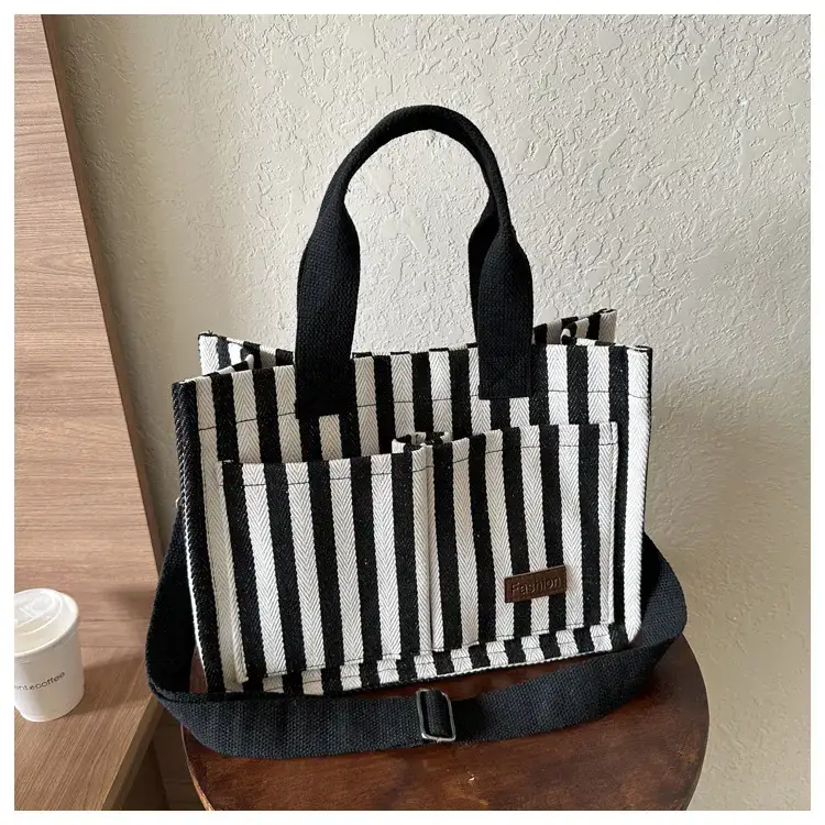 2023 Western Canvas Tote Bag Navy Blue Striped — feature 33