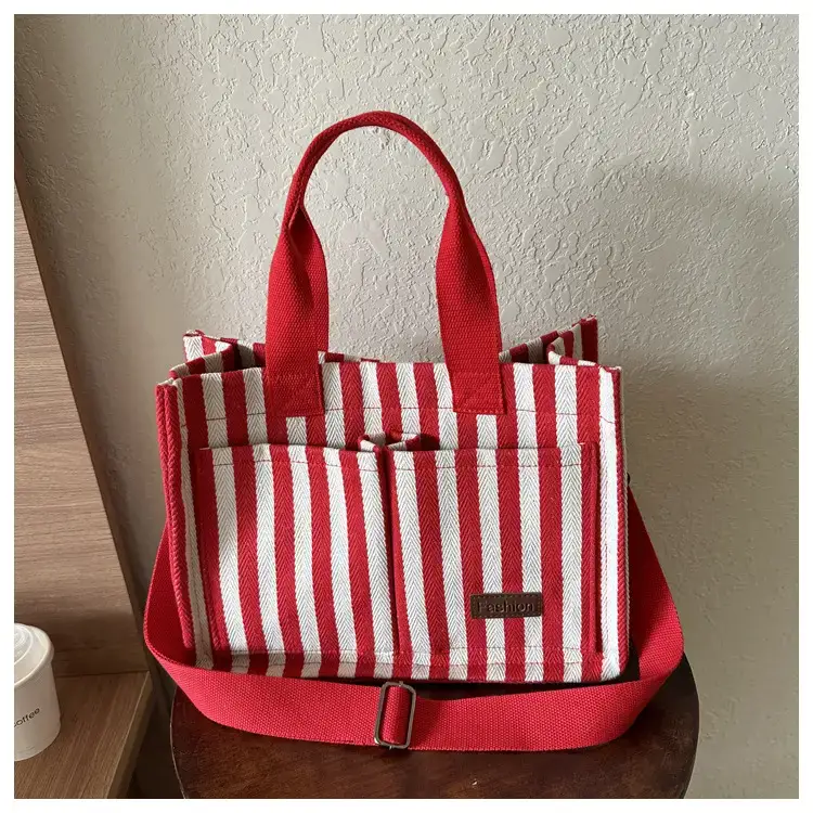 2023 Western Canvas Tote Bag Navy Blue Striped — feature 34