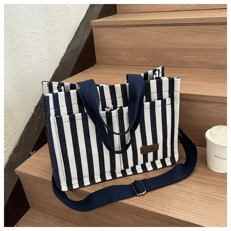 2023 Western Canvas Tote Bag Navy Blue Striped — feature 35