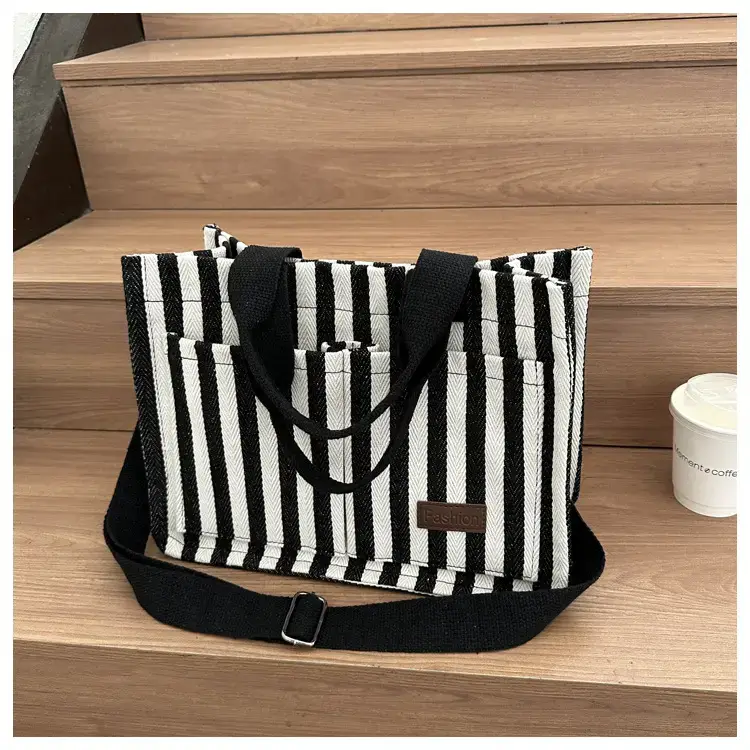 2023 Western Canvas Tote Bag Navy Blue Striped — feature 36