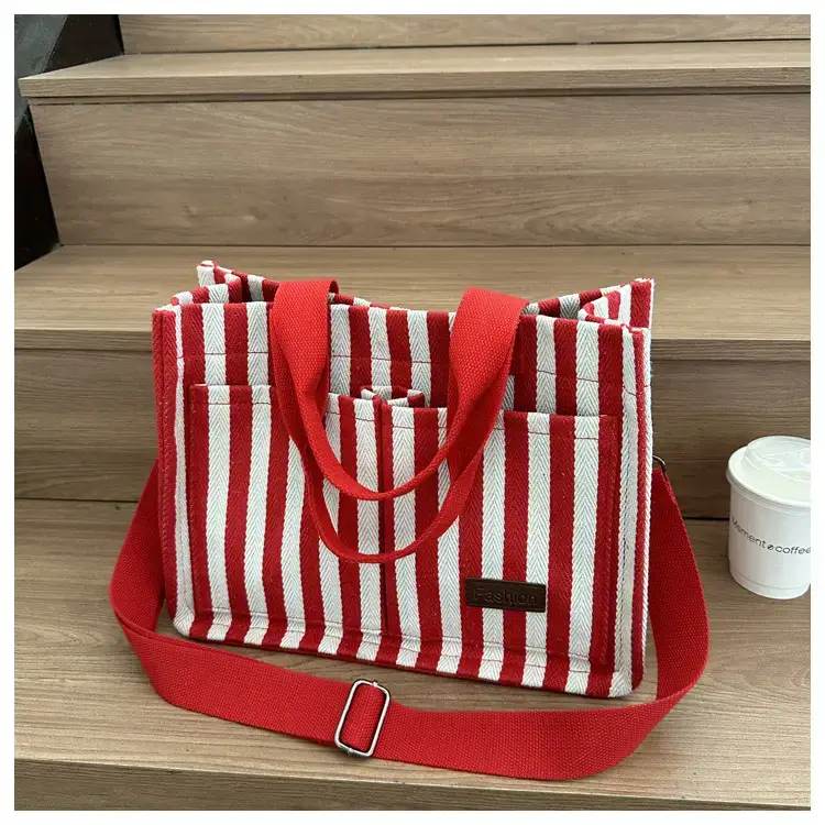 2023 Western Canvas Tote Bag Navy Blue Striped — feature 37