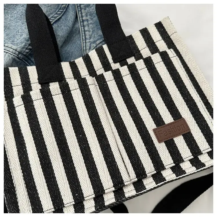 2023 Western Canvas Tote Bag Navy Blue Striped — feature 6