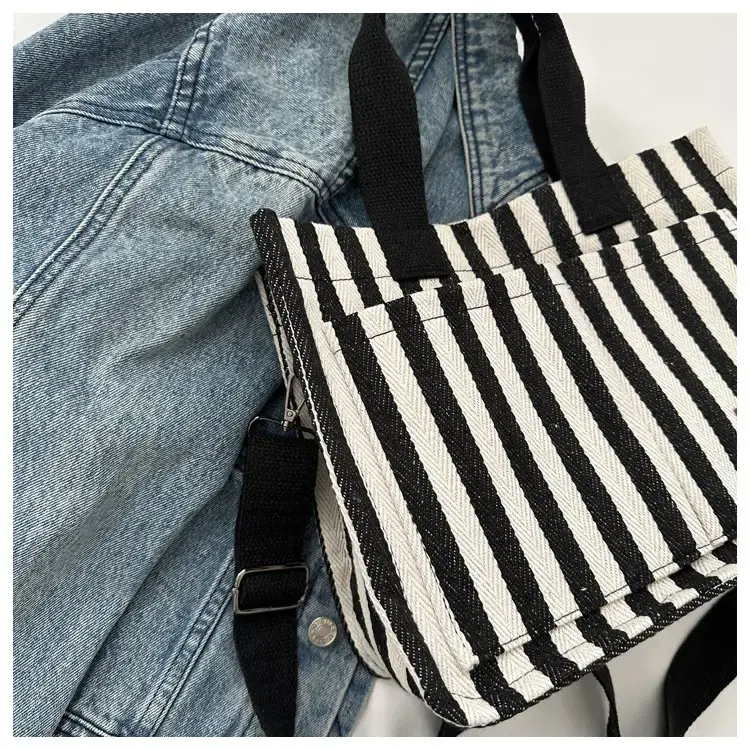 2023 Western Canvas Tote Bag Navy Blue Striped — feature 7