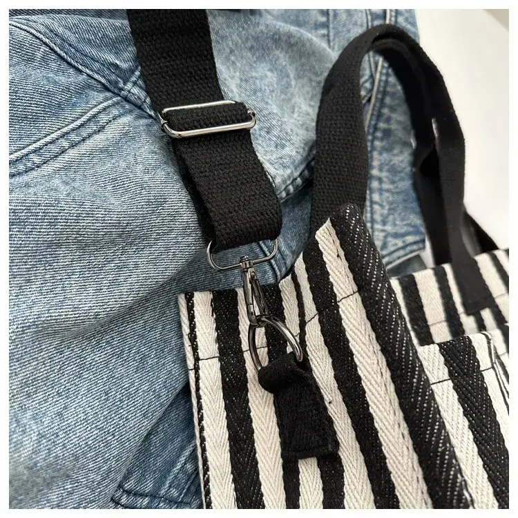 2023 Western Canvas Tote Bag Navy Blue Striped — feature 8