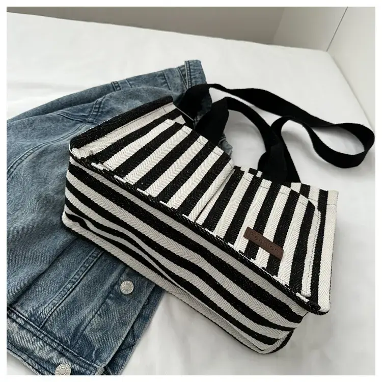 2023 Western Canvas Tote Bag Navy Blue Striped — feature 9