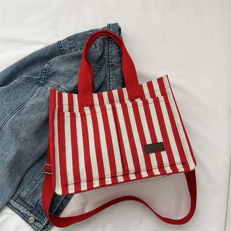 2023 Western Canvas Tote Bag Navy Blue Striped - Image 3