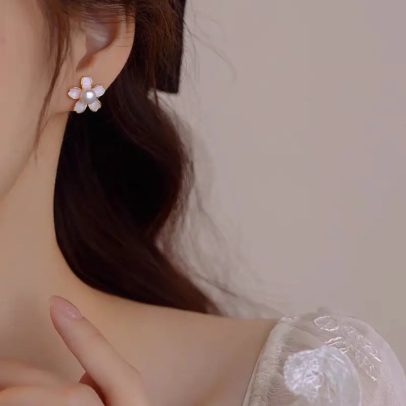 Sakura Blossom Pearl Earrings S925 Silver - Image 6
