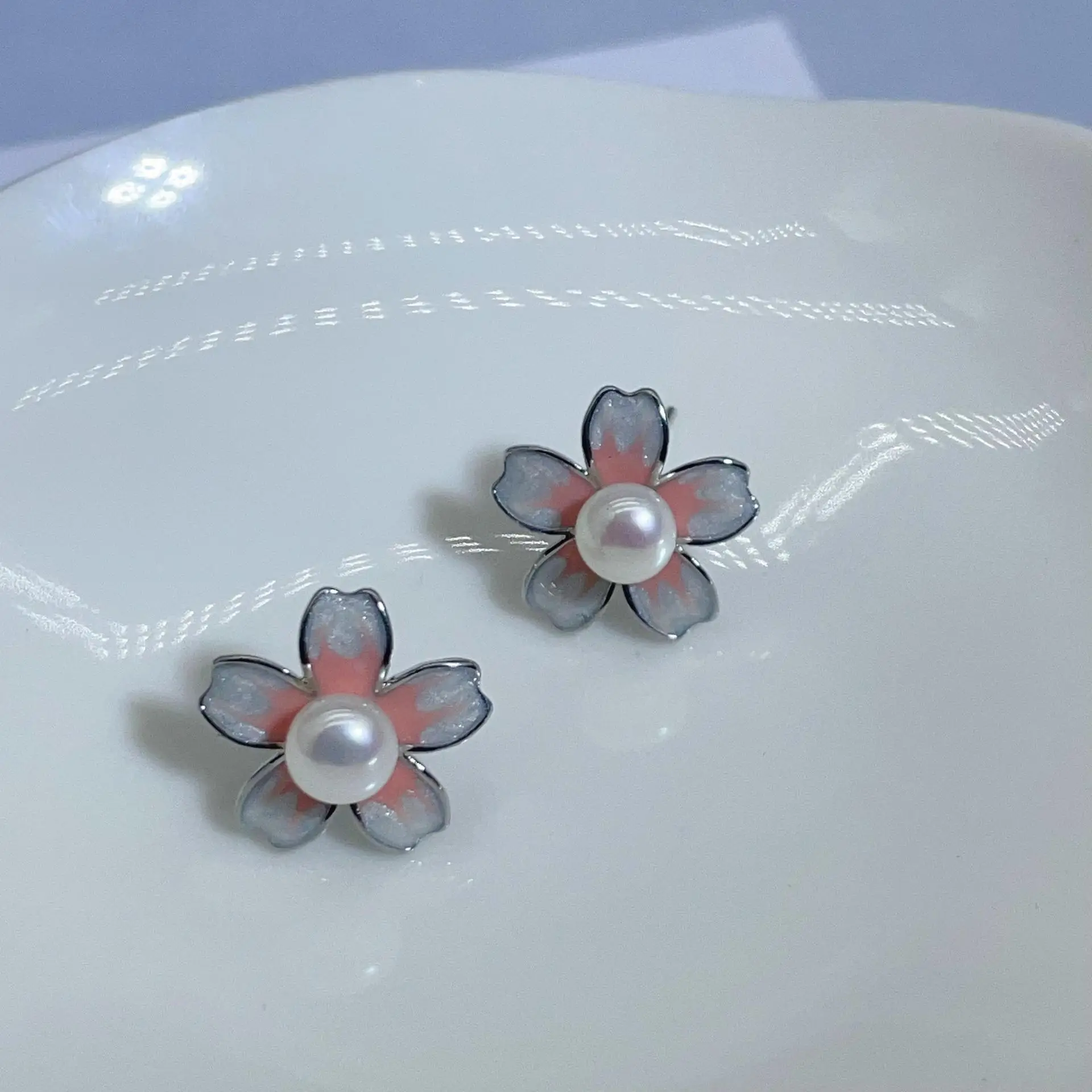 Sakura Blossom Pearl Earrings S925 Silver - Image 2