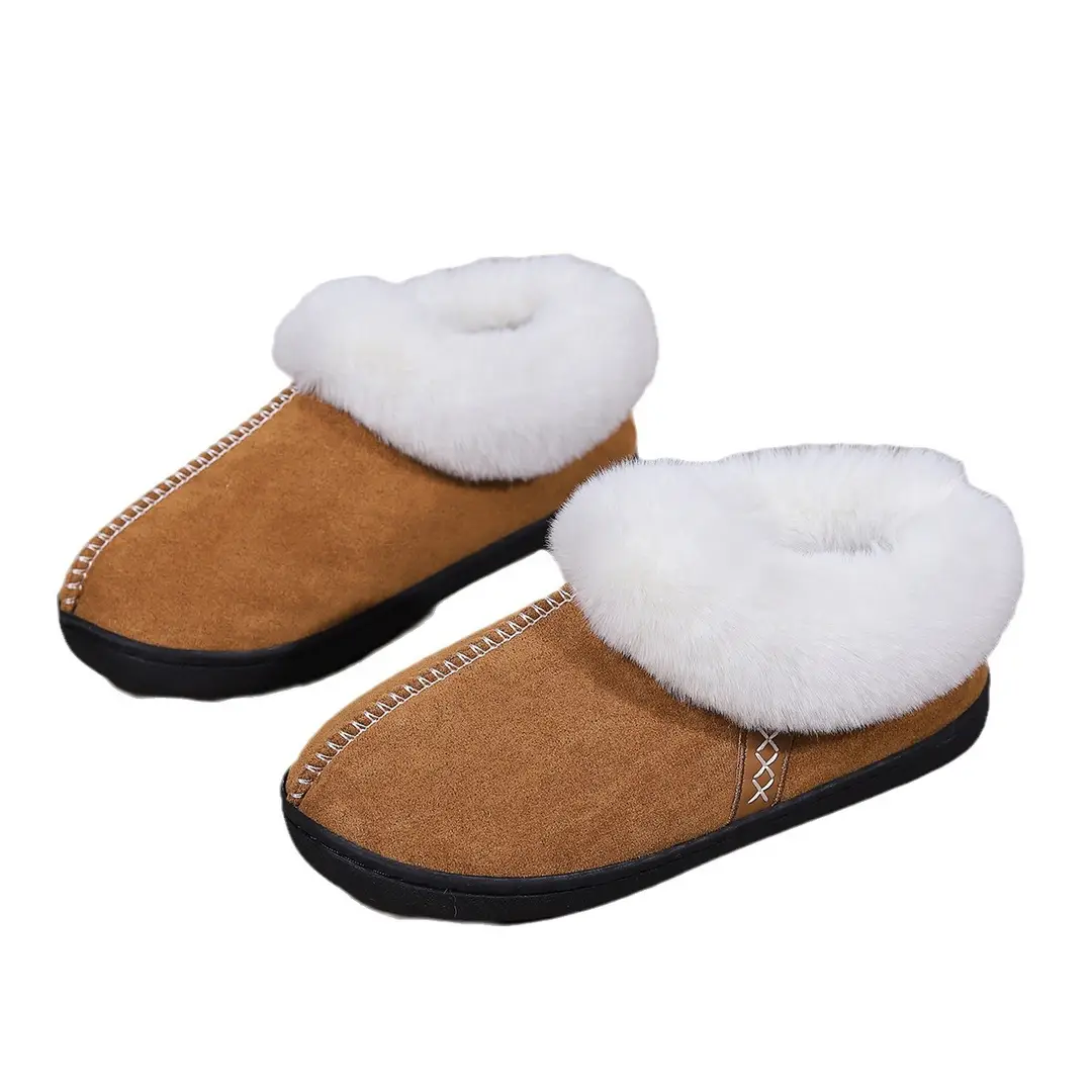 Cross-Border Foreign Trade Winter Indoor Furry Slippers for Women, Home Cotton Slippers, Home Plus Velvet Warm Thick-Soled Slippers