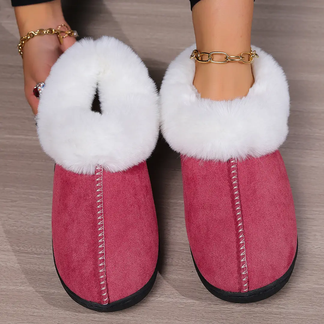 Cross-Border Foreign Trade Winter Indoor Furry Slippers for Women, Home Cotton Slippers, Home Plus Velvet Warm Thick-Soled Slippers