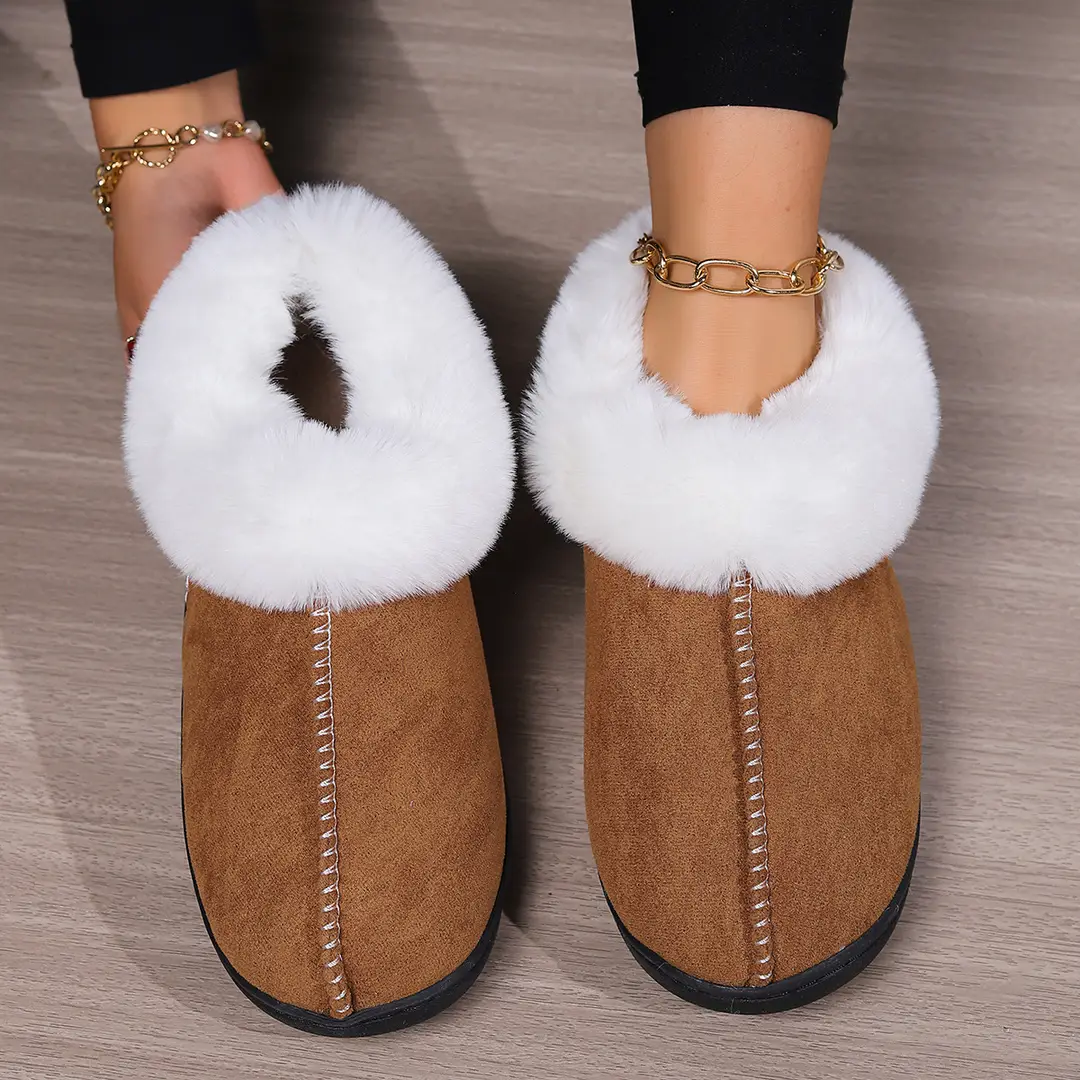 Cross-Border Foreign Trade Winter Indoor Furry Slippers for Women, Home Cotton Slippers, Home Plus Velvet Warm Thick-Soled Slippers