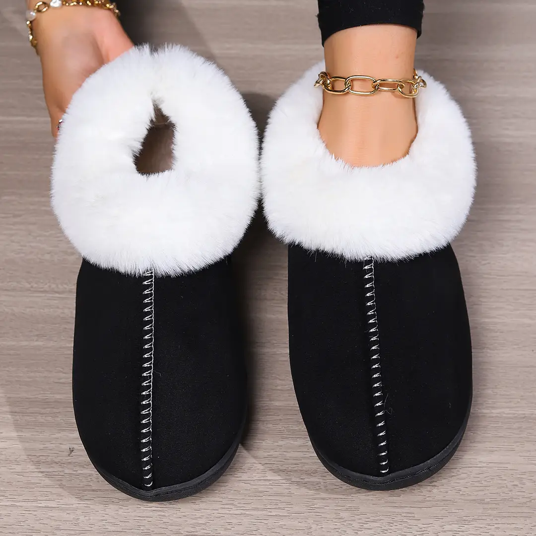 Cross-Border Foreign Trade Winter Indoor Furry Slippers for Women, Home Cotton Slippers, Home Plus Velvet Warm Thick-Soled Slippers