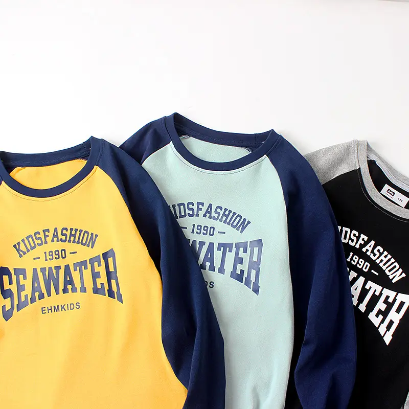 Kids Korean Style Raglan Sleeve T-Shirt Yellow Blue Large - Image 6