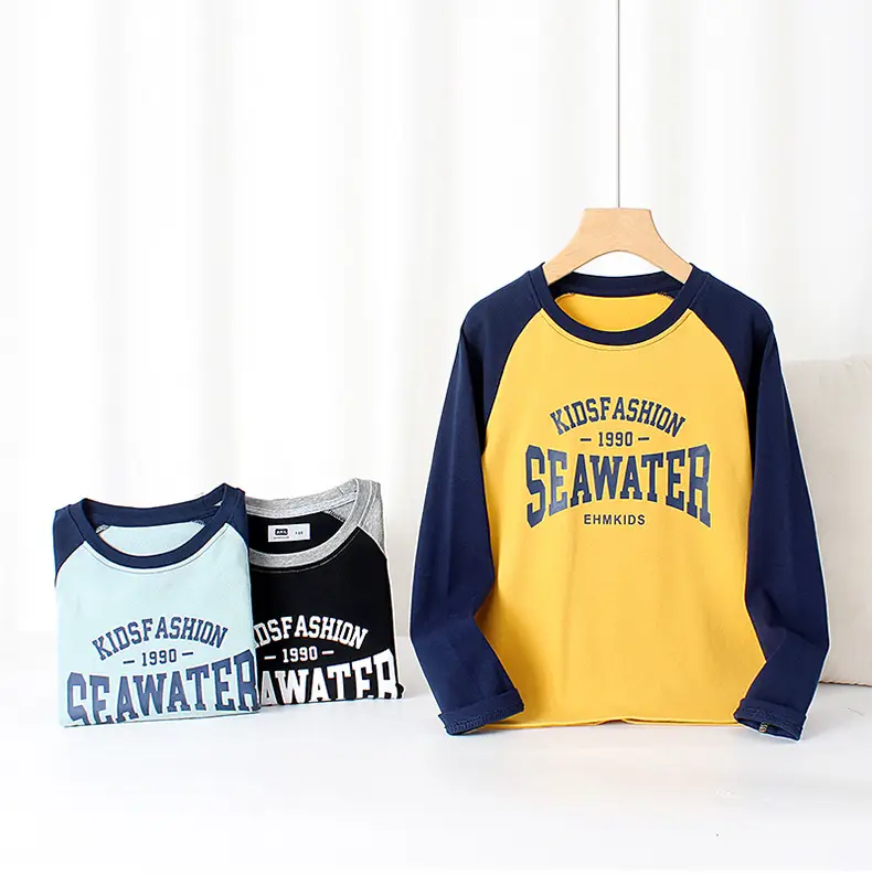 Kids Korean Style Raglan Sleeve T-Shirt Yellow Blue Large — feature 33