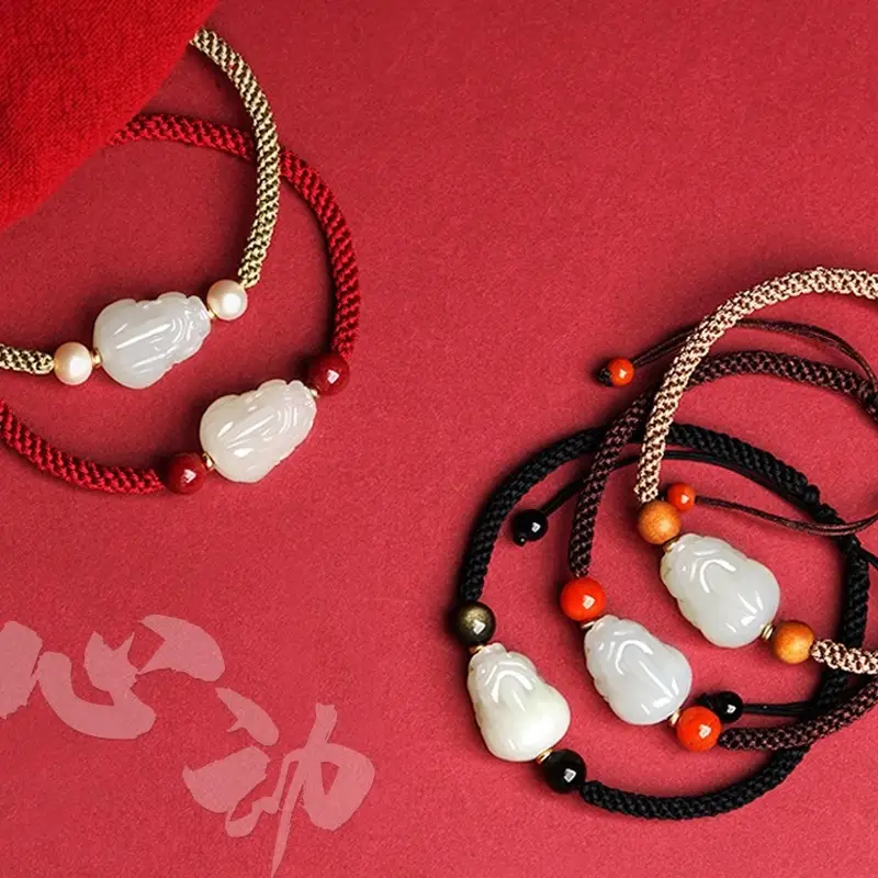Hetian Jade Pixiu Bracelet Handwoven Red Rope - Image 9