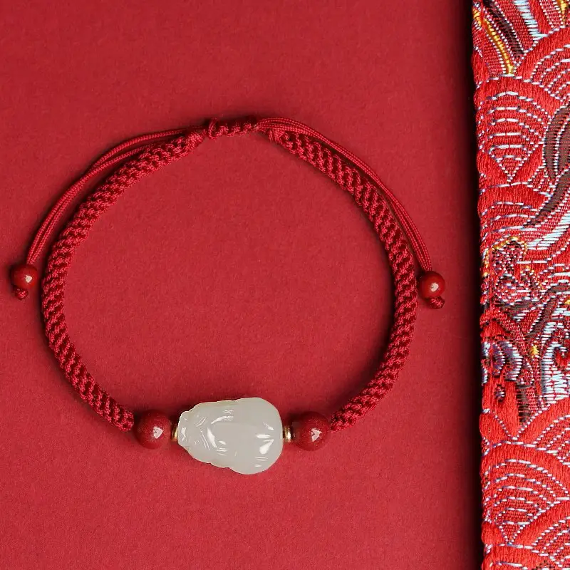 Hetian Jade Pixiu Bracelet Handwoven Red Rope - Image 10