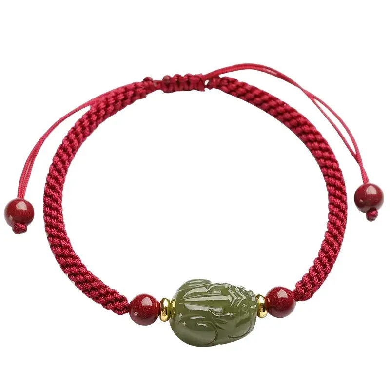 Hetian Jade Pixiu Bracelet Handwoven Red Rope - Image 11