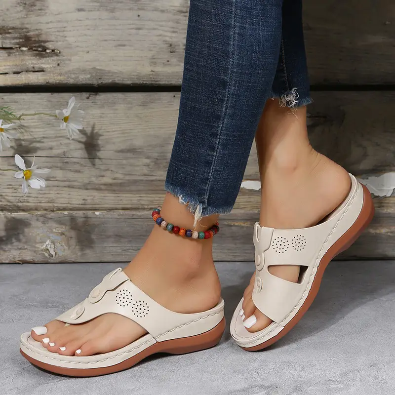 Women's Black Leather Wedge Slippers European American Fashion