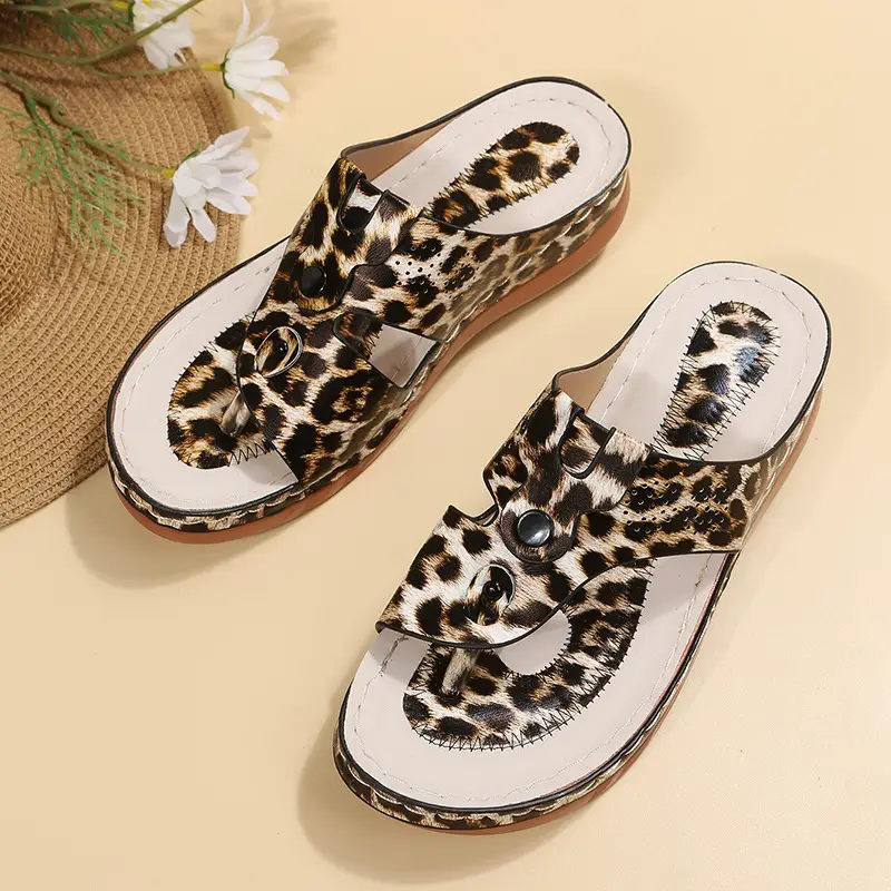 Women's Black Leather Wedge Slippers European American Fashion — feature 12