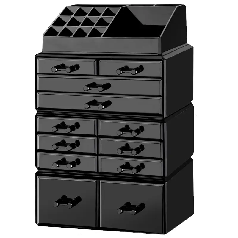 Black Acrylic Makeup Organizer with 12 Drawers - Image 7