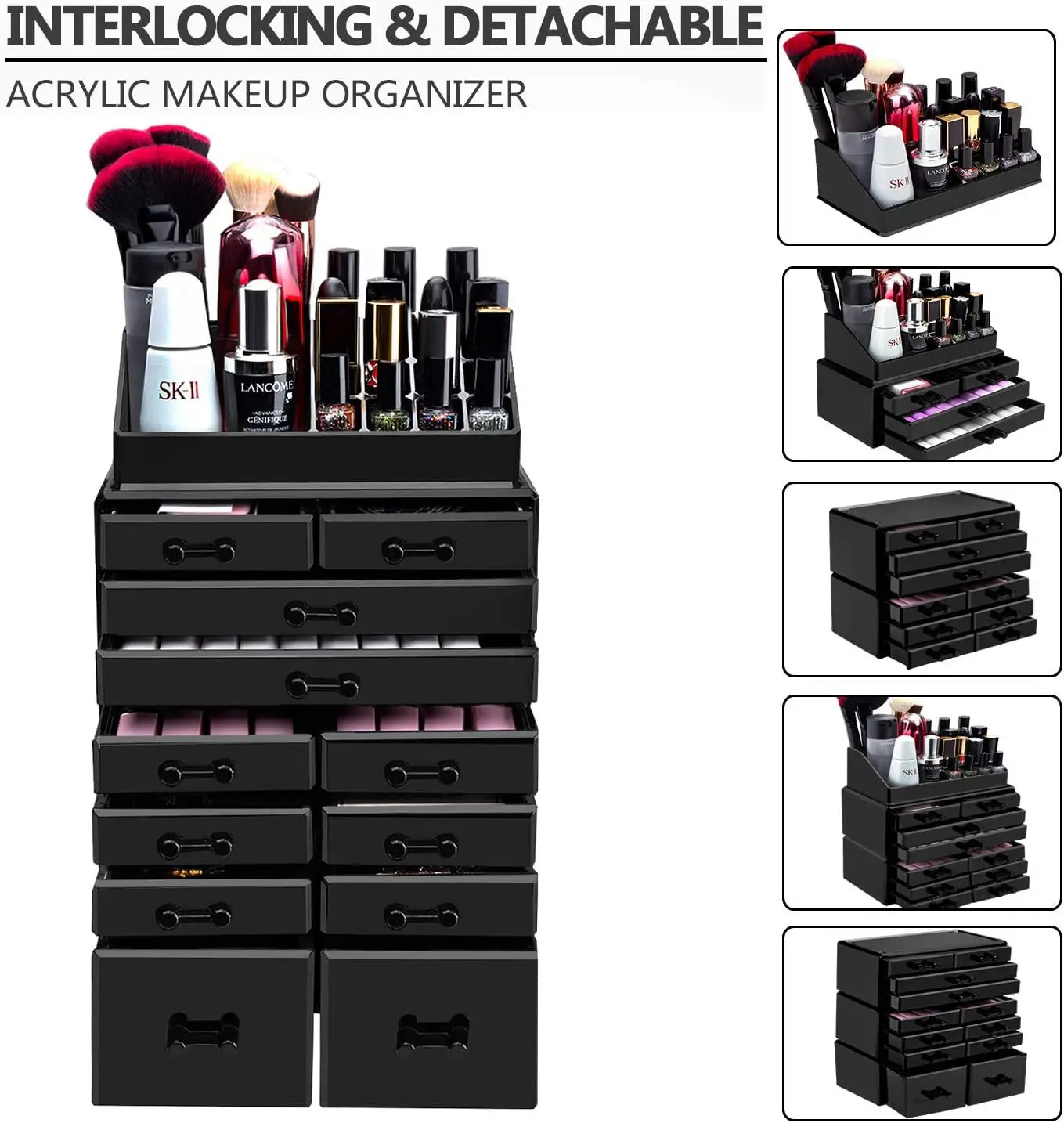 Black Acrylic Makeup Organizer with 12 Drawers β feature 13