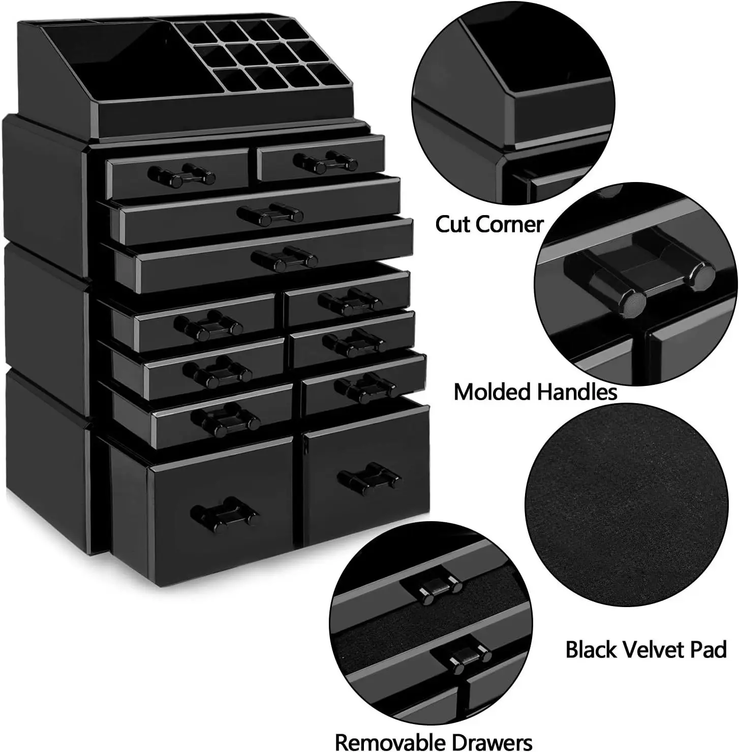 Black Acrylic Makeup Organizer with 12 Drawers β feature 14