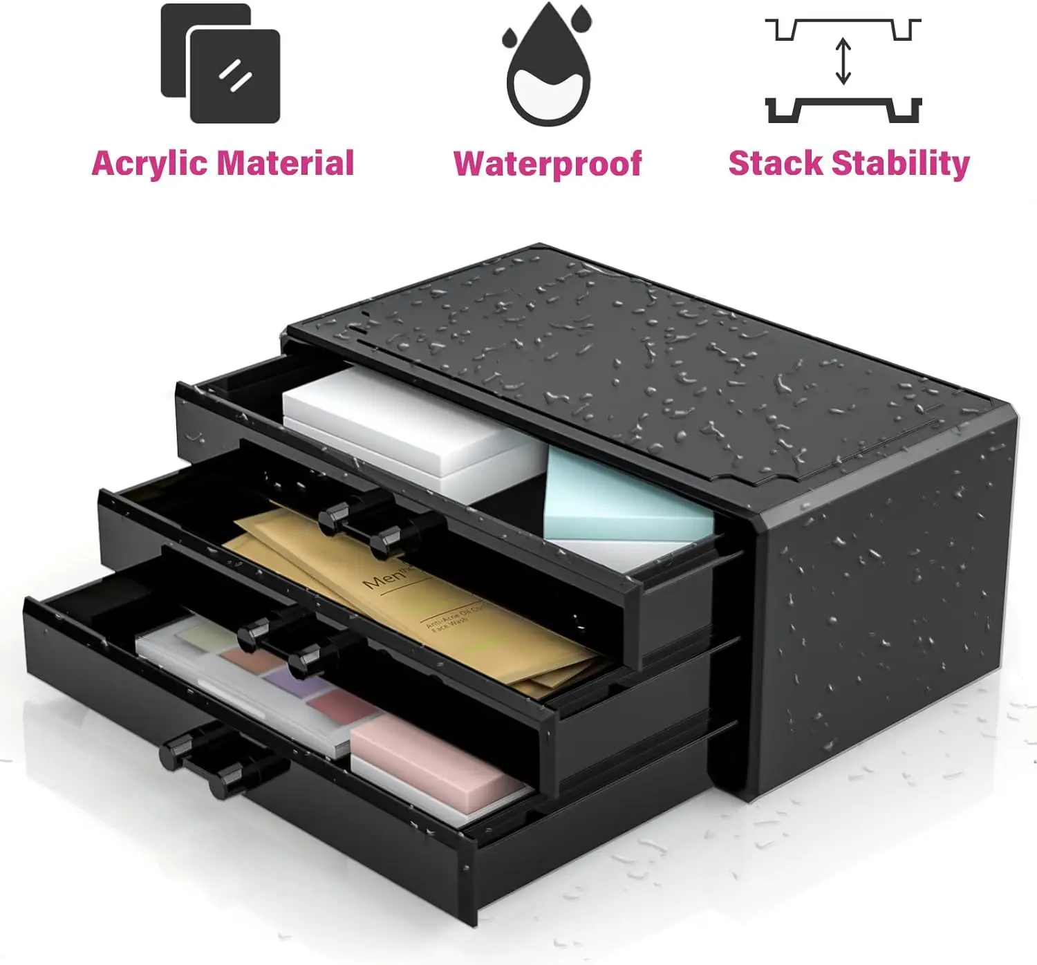 Black Acrylic Makeup Organizer with 12 Drawers β feature 9