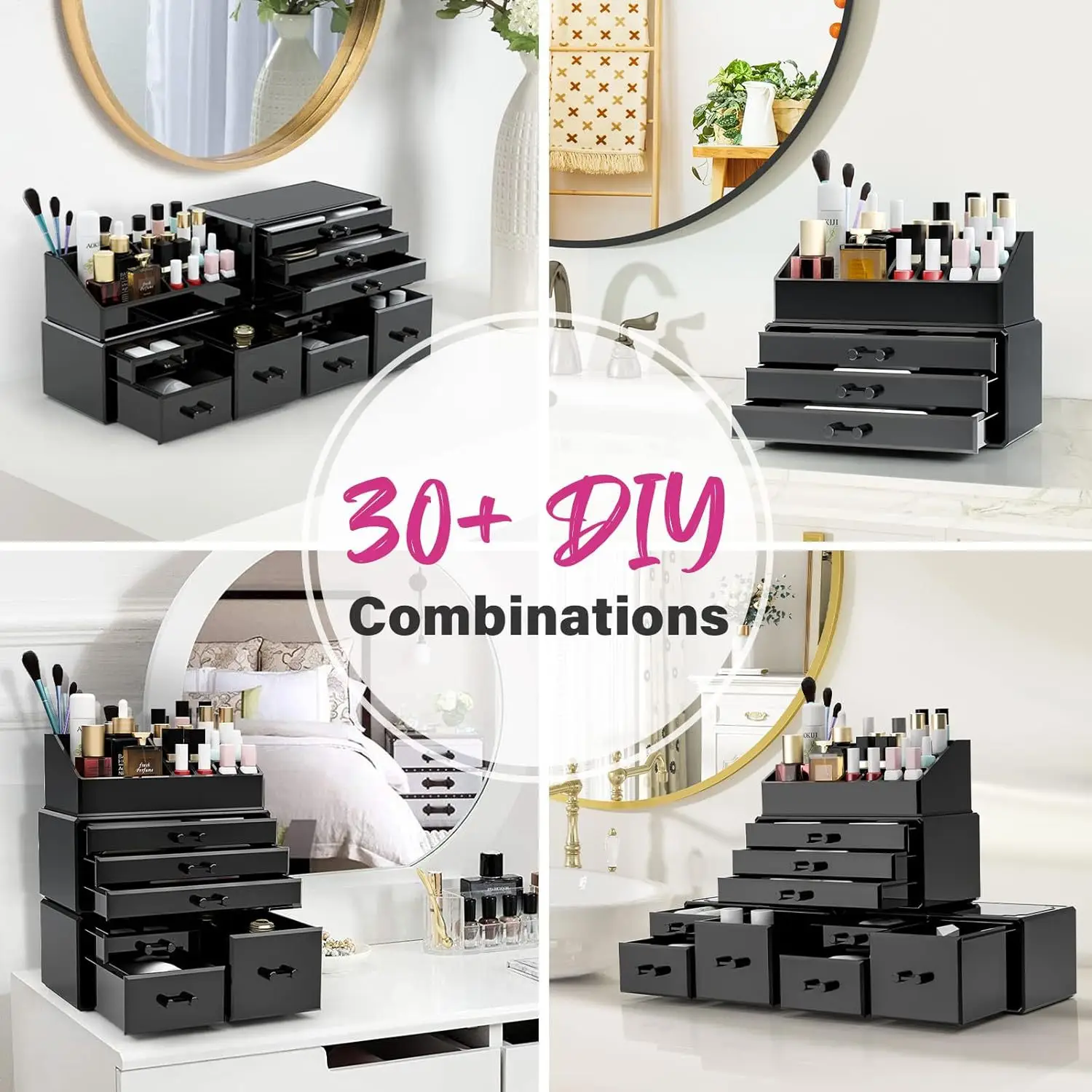Black Acrylic Makeup Organizer with 12 Drawers - Image 2