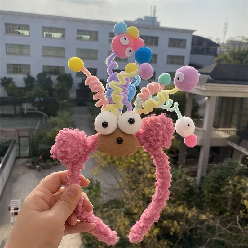 Plush Colorful Headband with Pom Pom Face