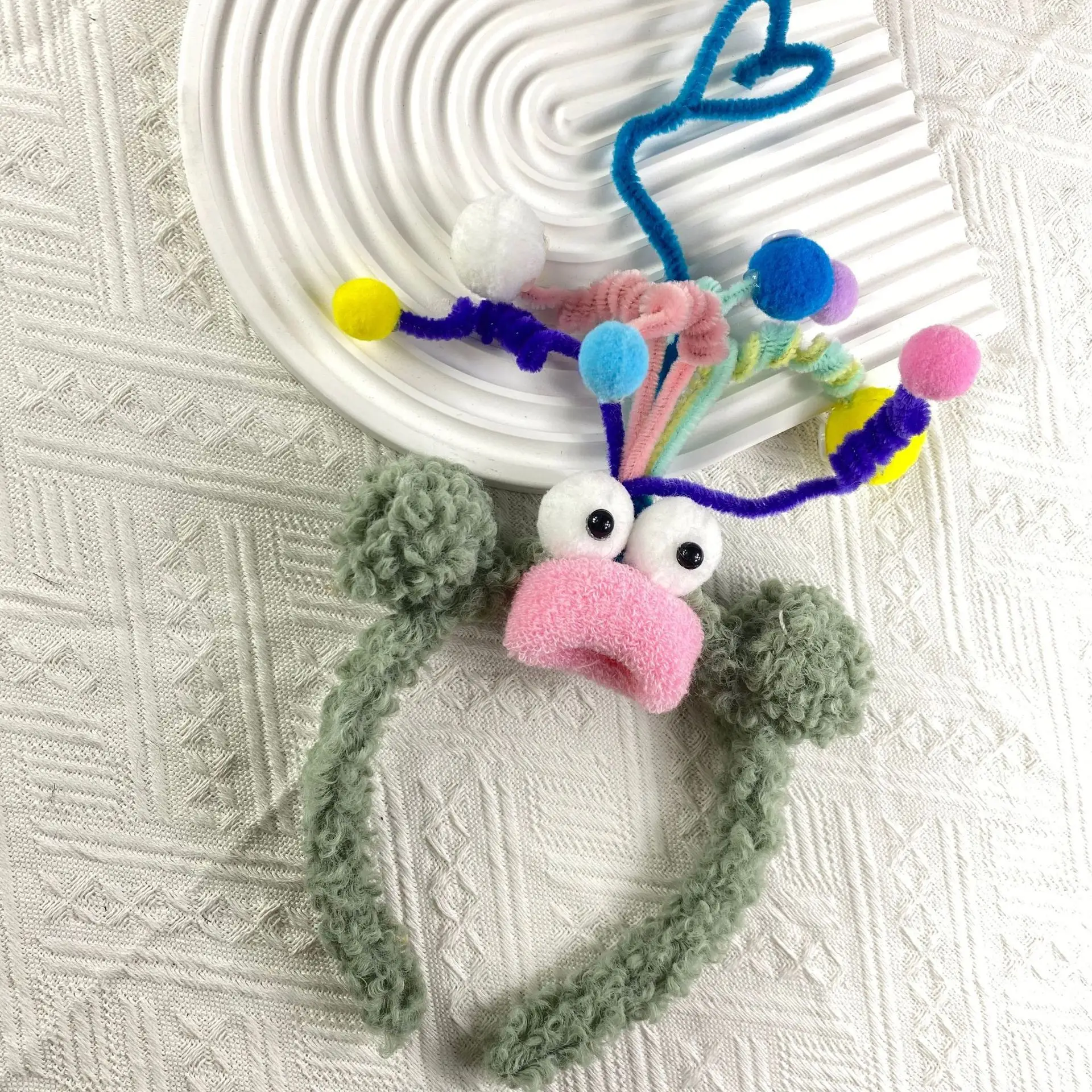 Plush Colorful Headband with Pom Pom Face — feature 28