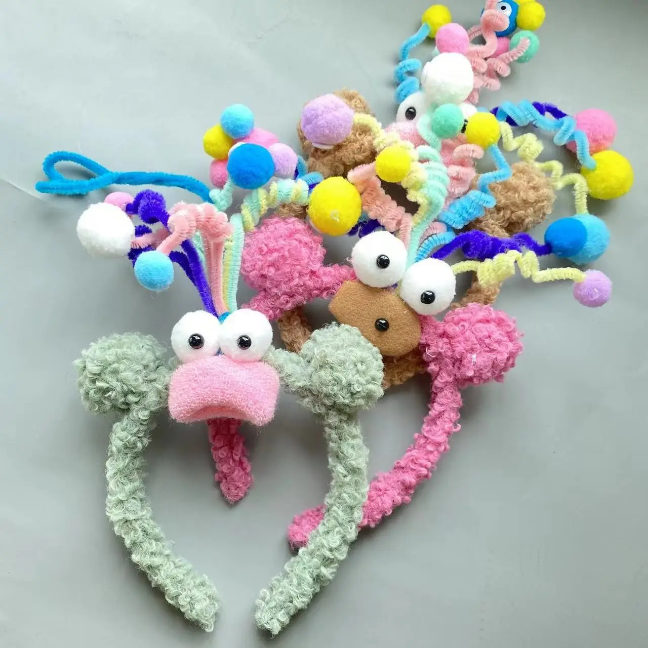 Plush Colorful Headband with Pom Pom Face — feature 34