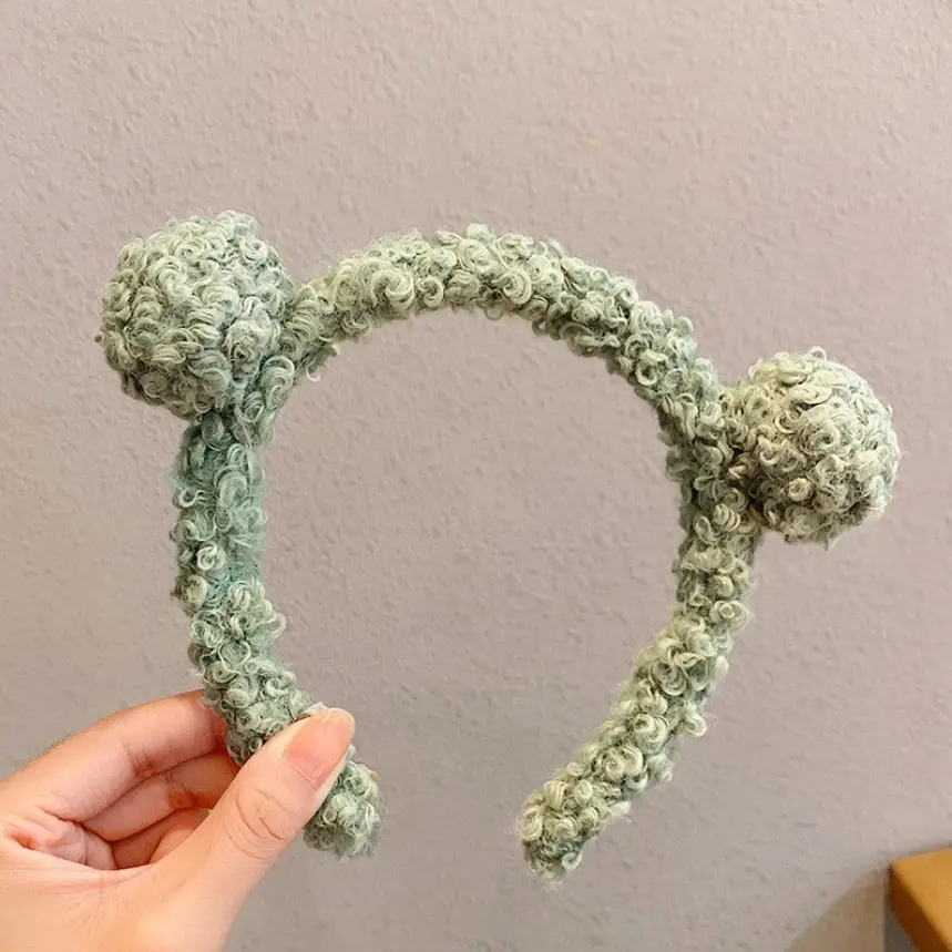 Plush Colorful Headband with Pom Pom Face
