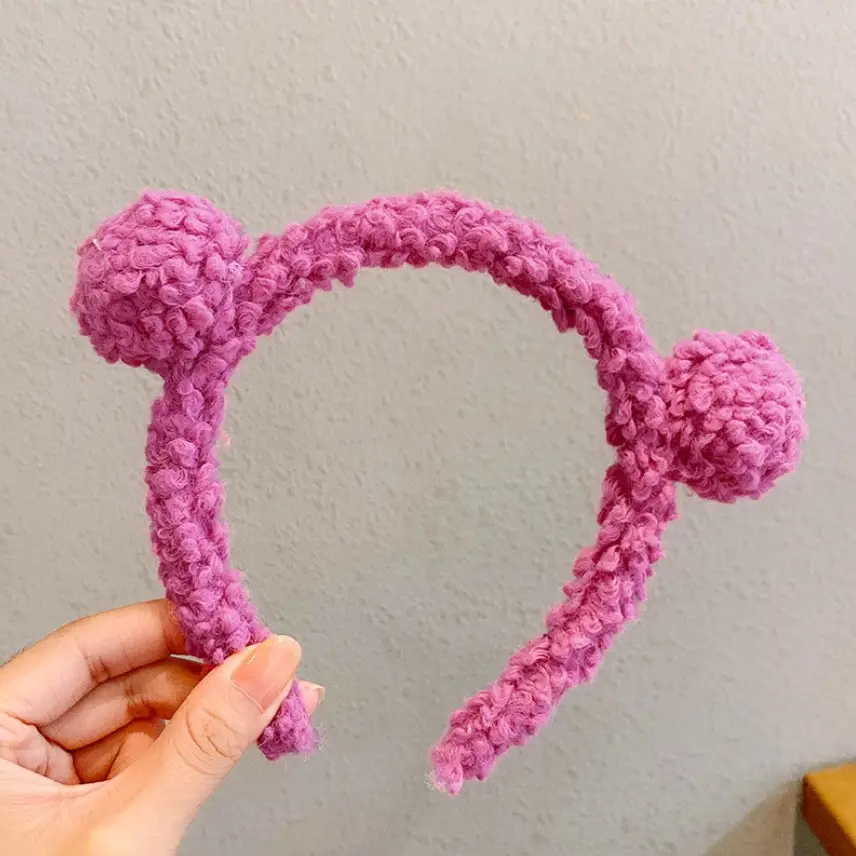 Plush Colorful Headband with Pom Pom Face