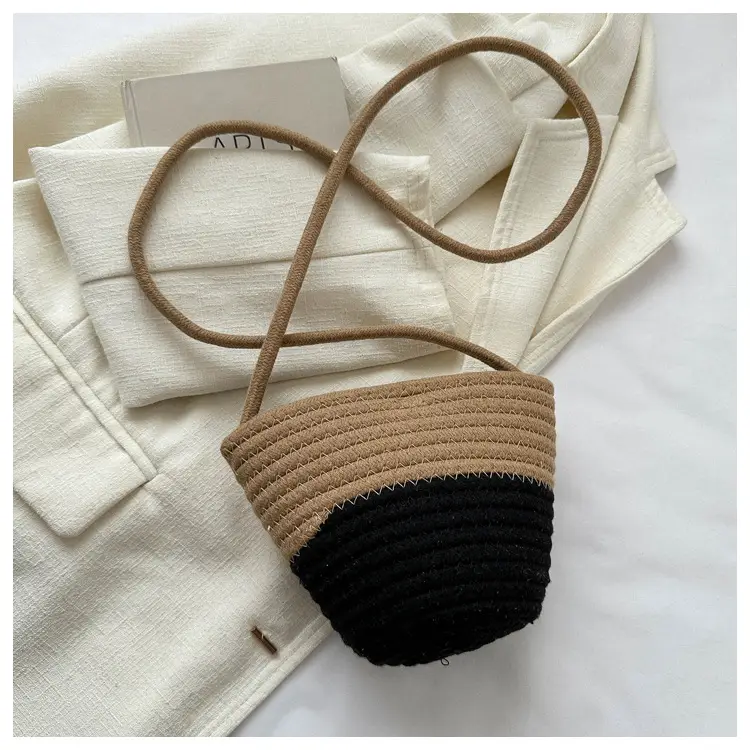 Woven Beige Shoulder Messenger Bag with Yellow Bow — feature 20