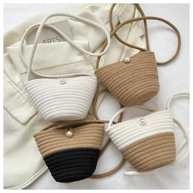 Woven Beige Shoulder Messenger Bag with Yellow Bow — feature 21