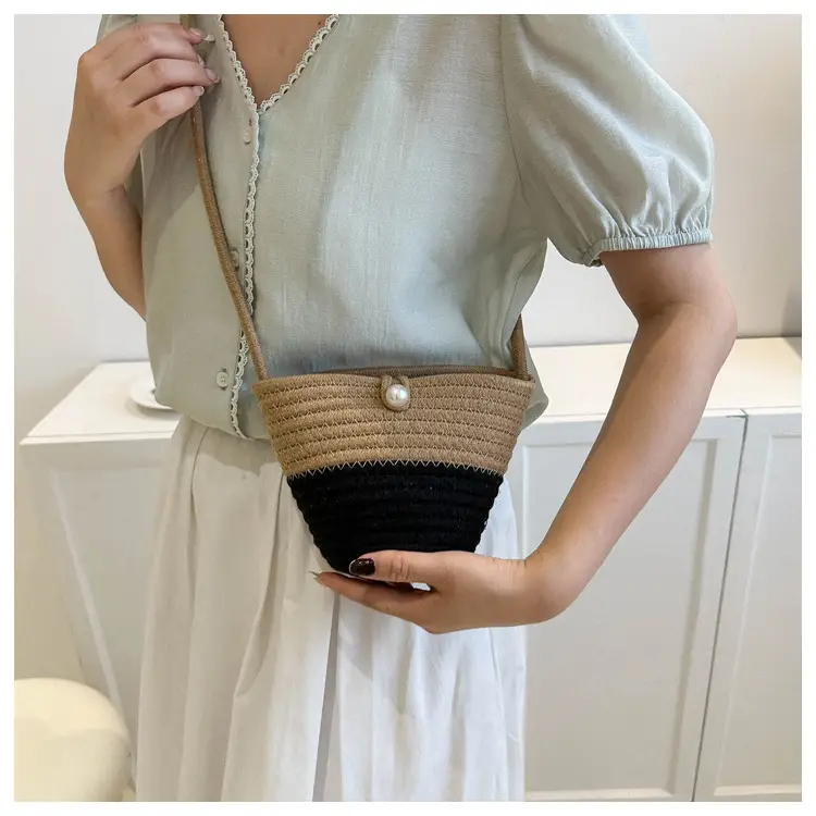 Woven Beige Shoulder Messenger Bag with Yellow Bow — feature 35