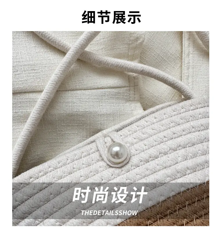 Woven Beige Shoulder Messenger Bag with Yellow Bow — feature 4