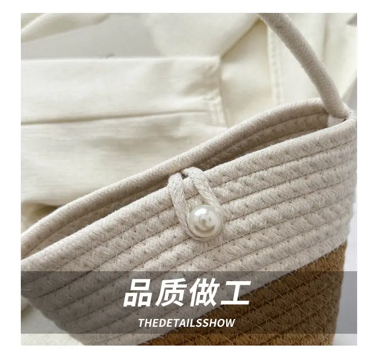 Woven Beige Shoulder Messenger Bag with Yellow Bow — feature 6